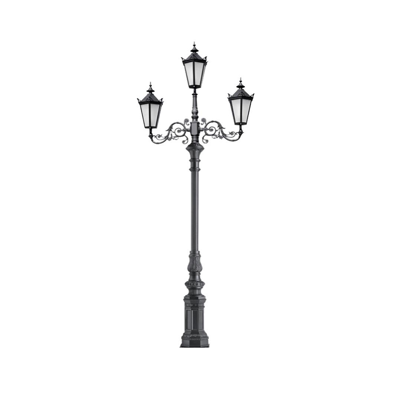 DDK-ZH-0601 Dreiarmige Gartenlichtmasten aus Stahl mit Aluminiumsockel